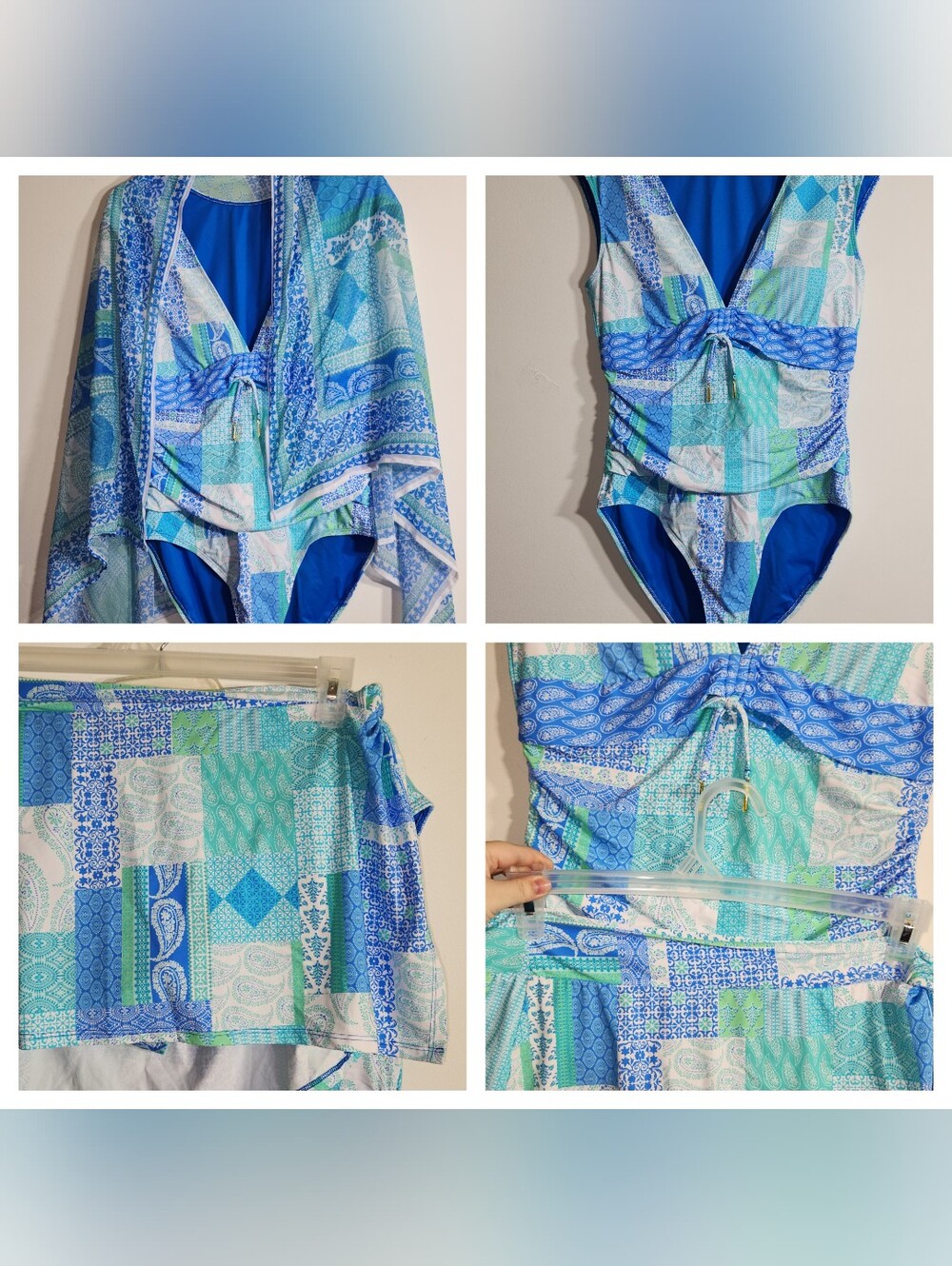 Bleu Rod Beattie 3-Piece Swim Suit Set One-Piece W/ Skirt & Coverup Size 14